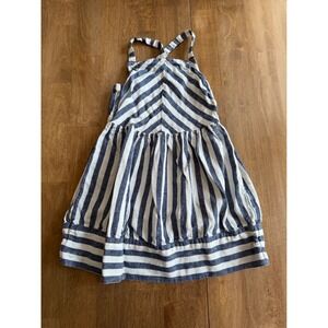 Carters Kid Girls Blue White Striped Linen Blend Cross Back Sun Dress Size 6 6x